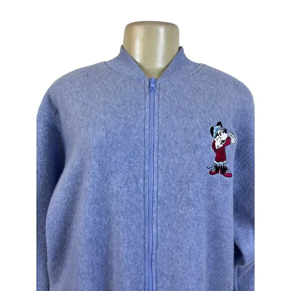 Disney Women’s Blue Minnie Mouse Embroidered Long Loungewear Zippered Sz M - New